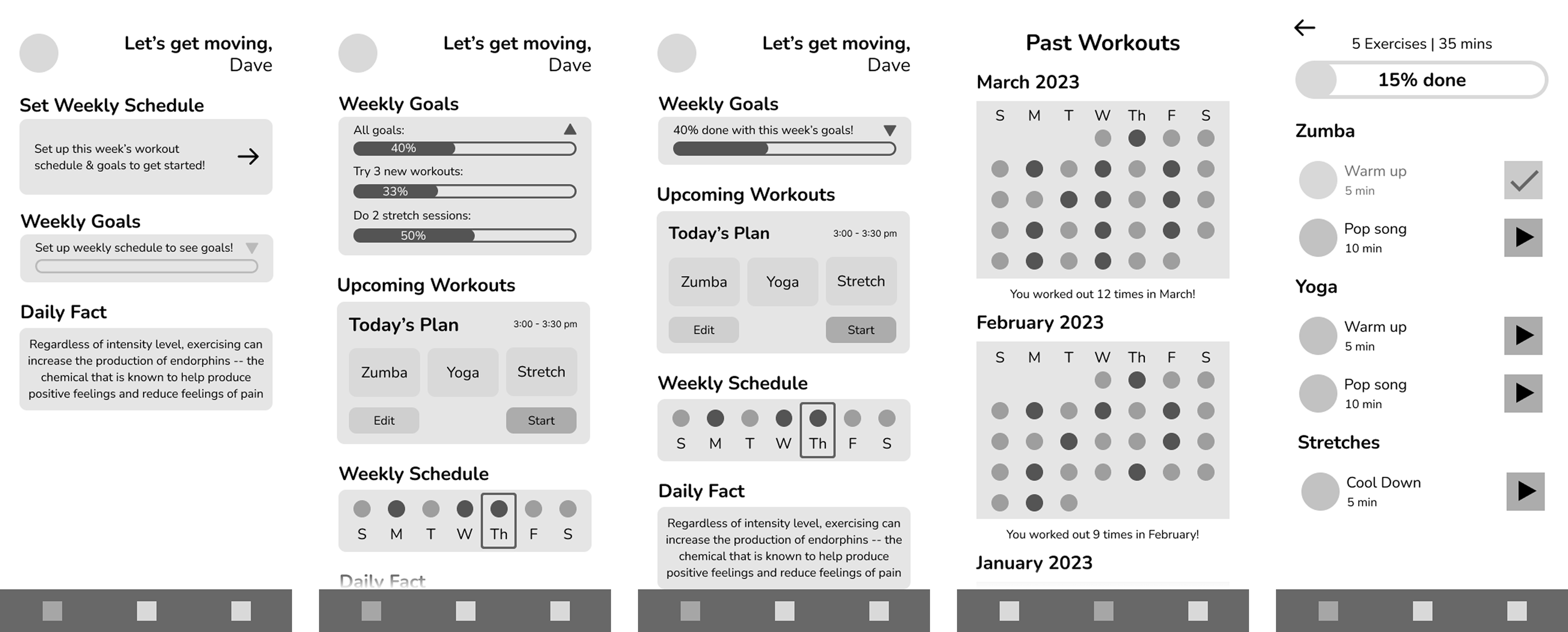 Low fidelity wireframes
