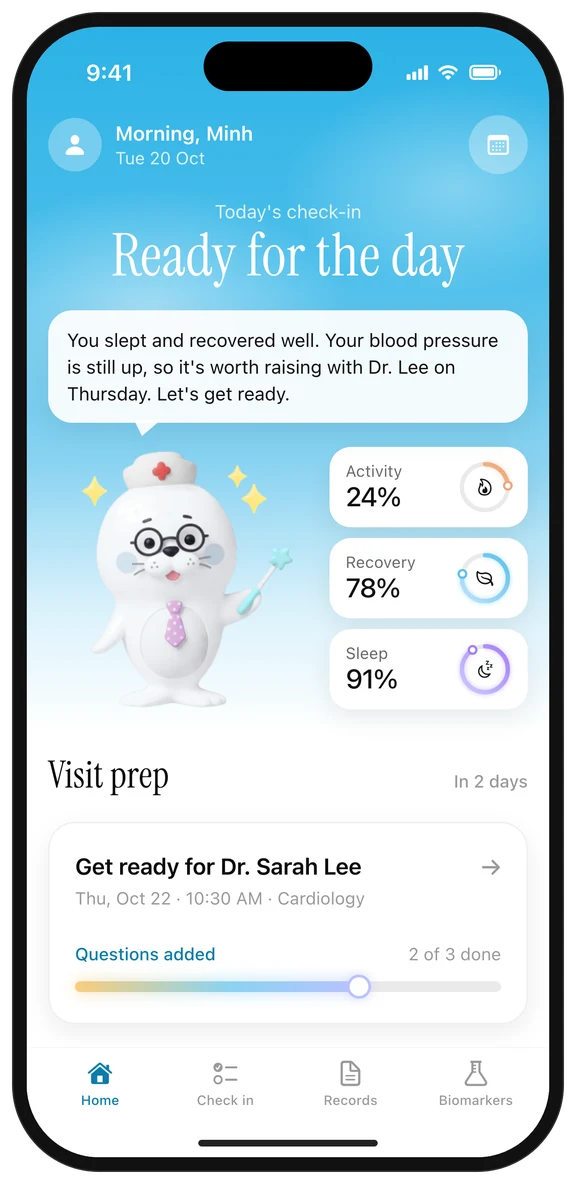 Home screen with the upcoming visit card