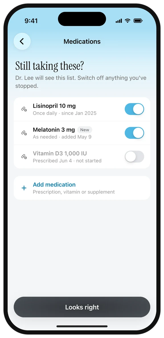 Medications check screen